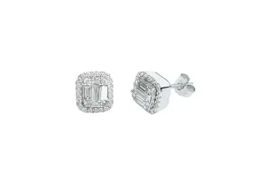 1 ctw Baguette and Halo Diamond Stud Earrings