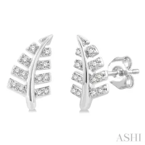 1/10 Ctw Fern Leaf Petite Round Cut Diamond Fashion Stud Earring in 10K White Gold