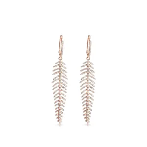 14K Gold and Diamond Feather Drop Earrings