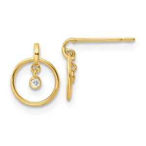 14K Gold CZ Dangle Post Earrings