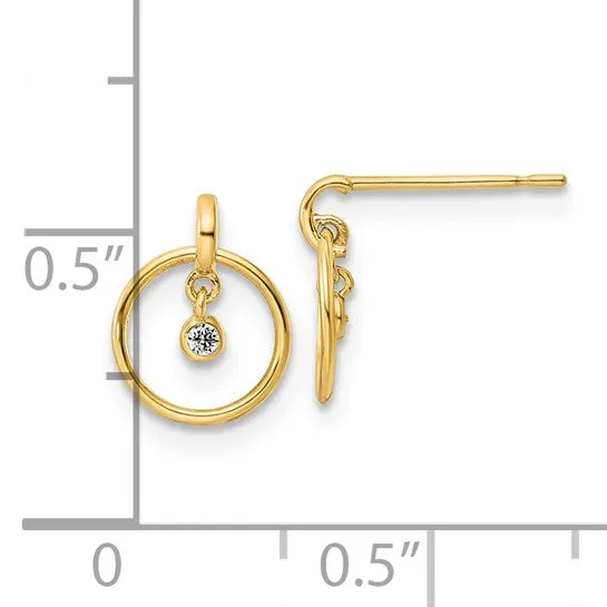 14K Gold CZ Dangle Post Earrings