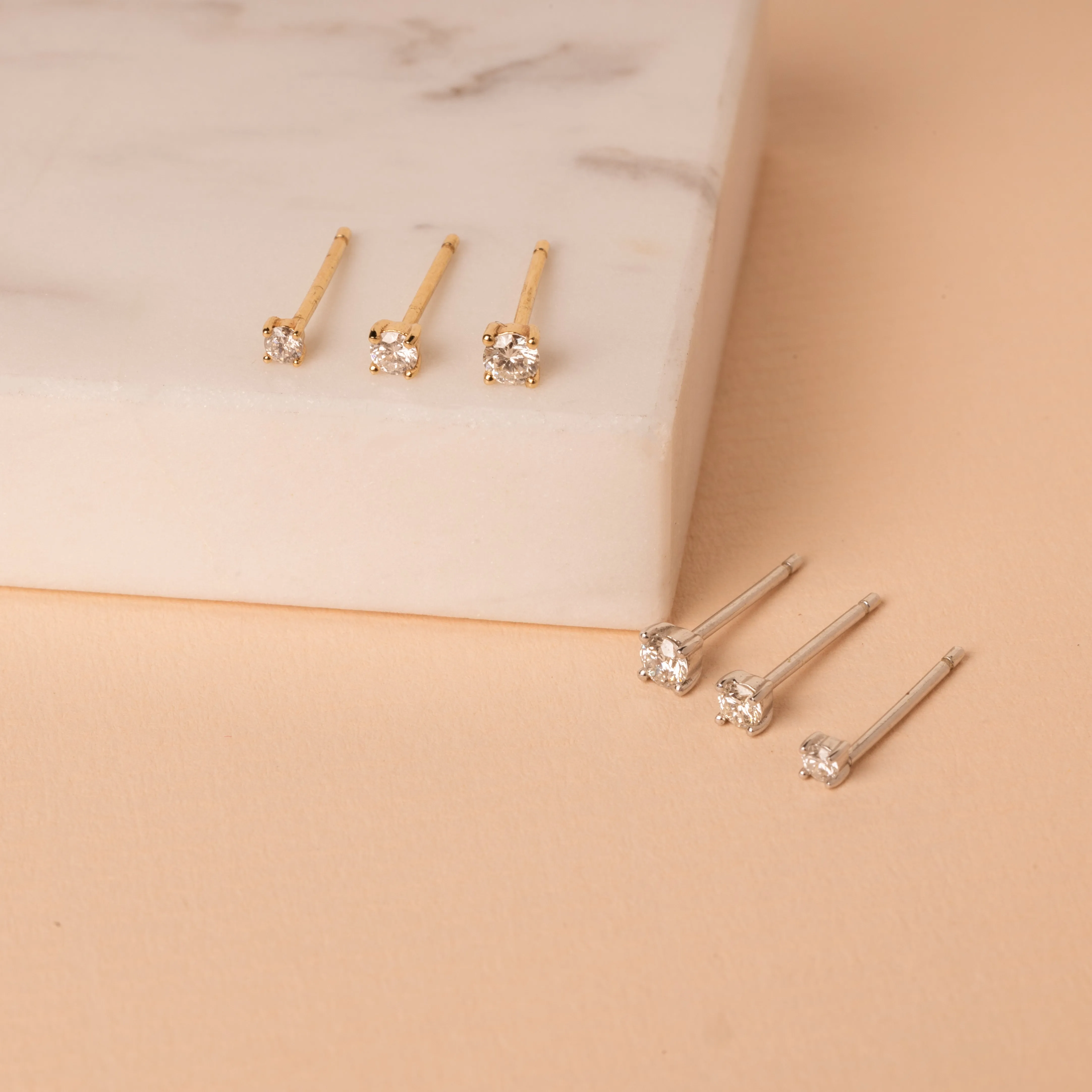 14K Solid Gold Baby Diamond Stud Earrings