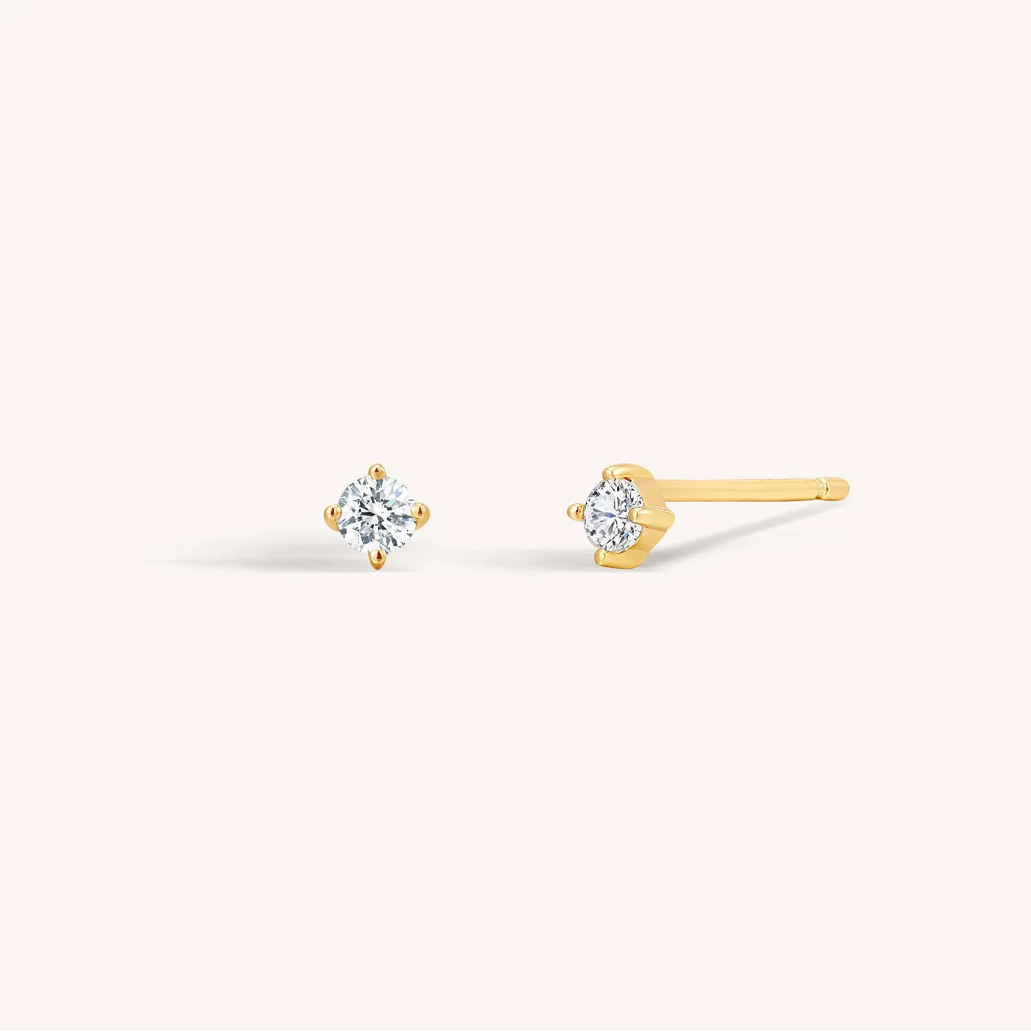 14K Solid Gold Baby Diamond Stud Earrings