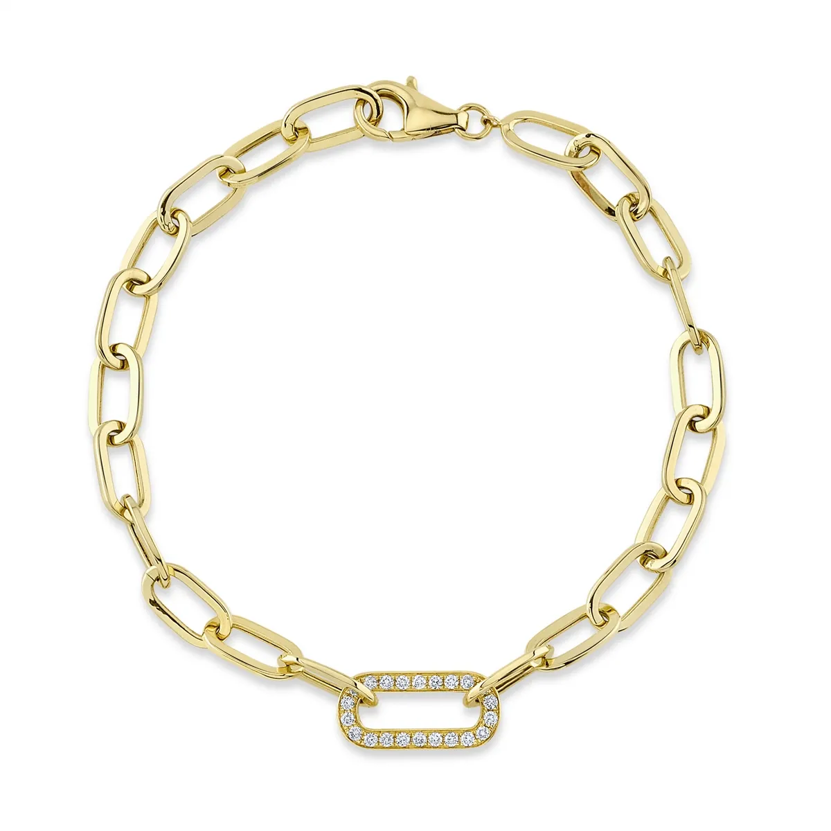 14K Yellow Gold Diamond Paper Clip Link Bracelet