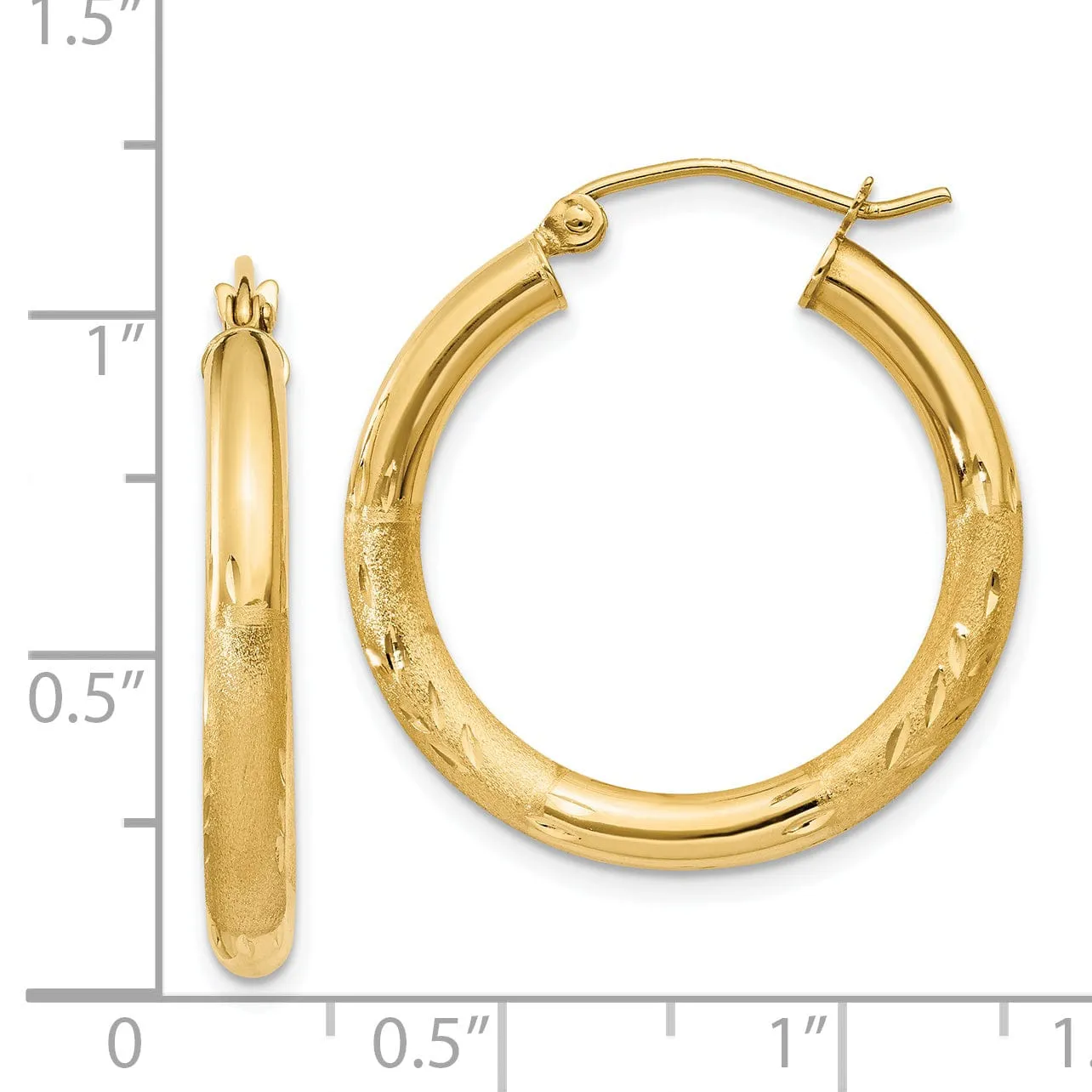 14k Yellow Gold Satin D.C 3MM Round Tube Earrings