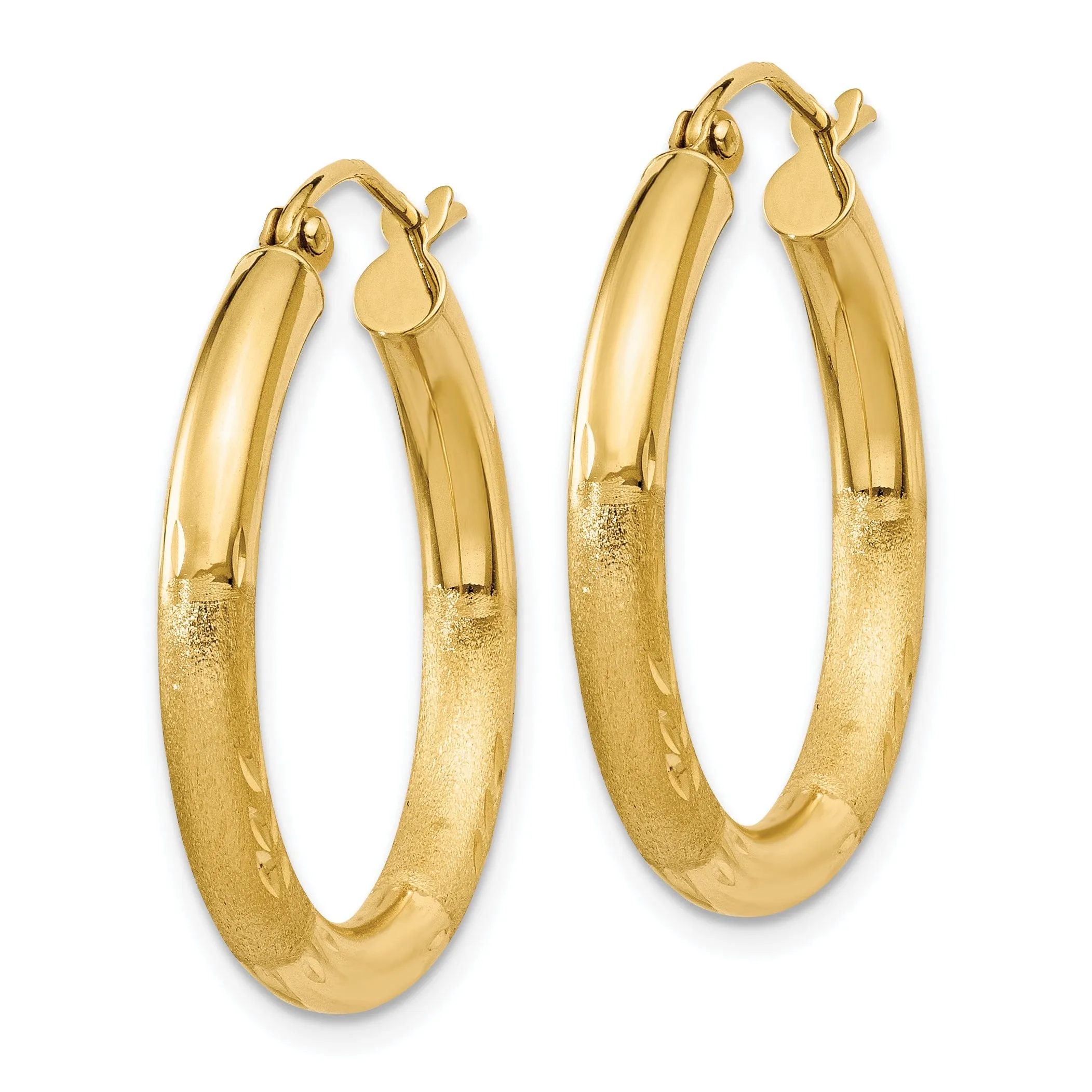 14k Yellow Gold Satin D.C 3MM Round Tube Earrings