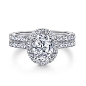 1.5 Carat Oval Halo Engagement & Wedding Bridal Set 2 Rings