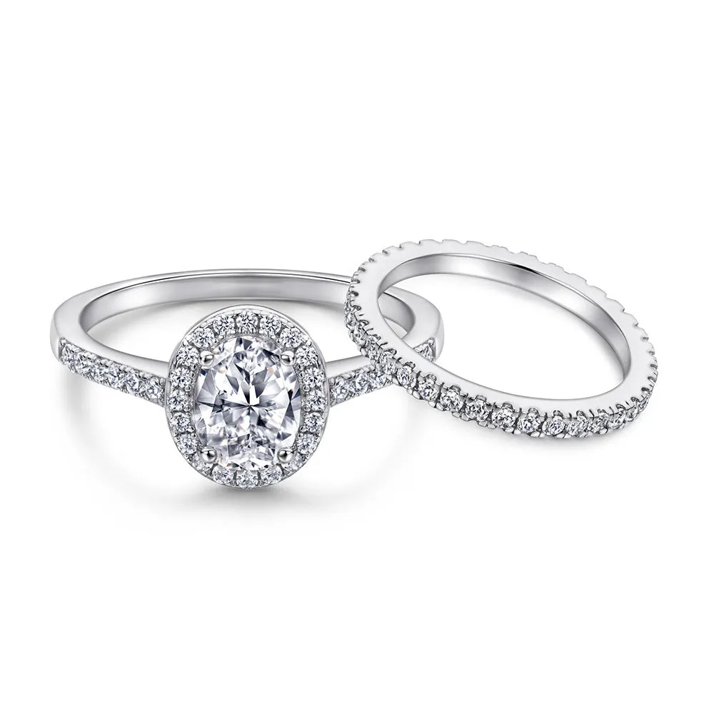 1.5 Carat Oval Halo Engagement & Wedding Bridal Set 2 Rings