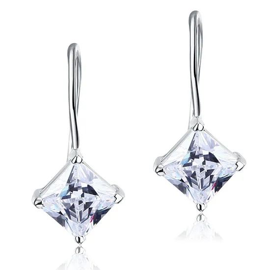 1.5 Carat Princess Cut Created Diamond Dangle Drop 925 Sterling Silver Earrings XFE8100