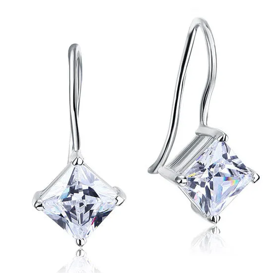 1.5 Carat Princess Cut Created Diamond Dangle Drop 925 Sterling Silver Earrings XFE8100