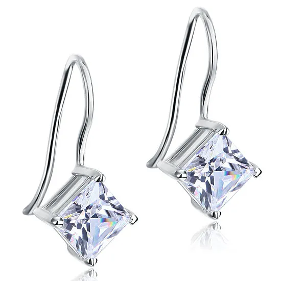 1.5 Carat Princess Cut Created Diamond Dangle Drop 925 Sterling Silver Earrings XFE8100