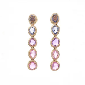 18K Rose Cut Sapphire Ombre and Diamond Drop Earrings