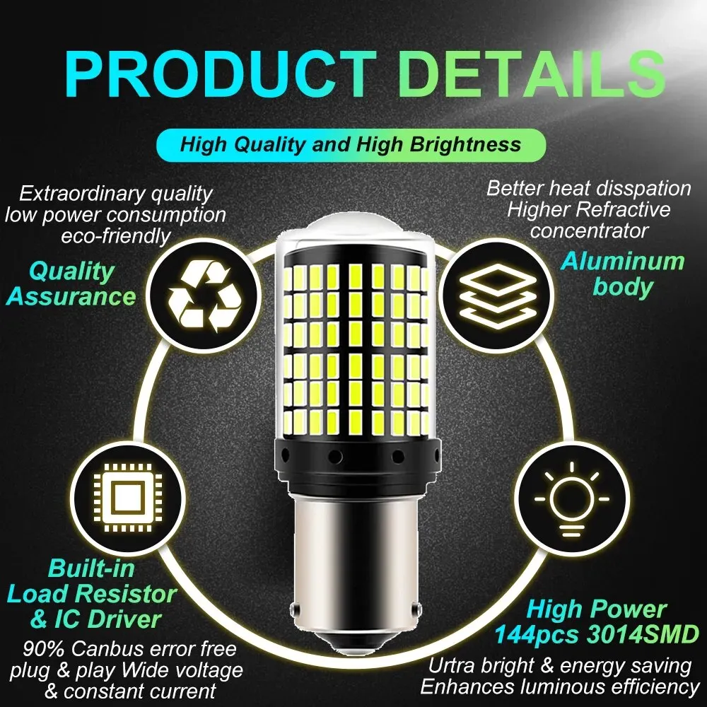 2x P21W PY21W Car LED Bulb Ba15s 1156 Bau15s T20 WY21W W21W 7443 High Power LED Signal Light Canbus No error Auto Reverse Lamp