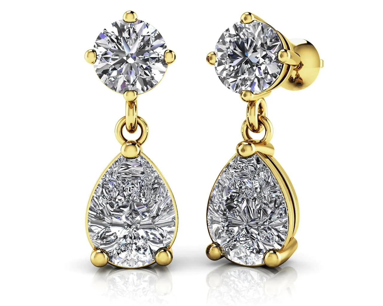 Alluring Round And Pear Shaped Drop Lab-Grown Diamond Earrings with 1.60 ct.(finished) 7x5mm, 4.25mm