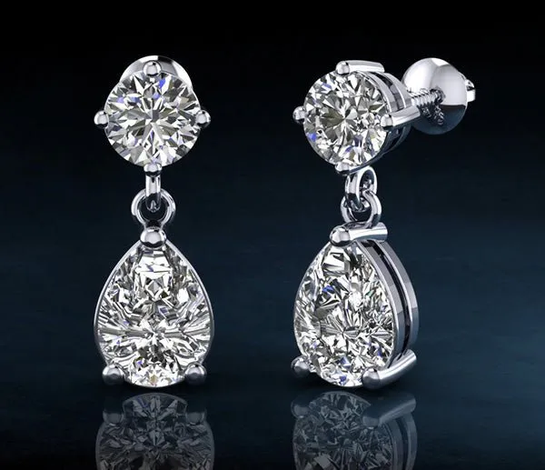 Alluring Round And Pear Shaped Drop Lab-Grown Diamond Earrings with 1.60 ct.(finished) 7x5mm, 4.25mm