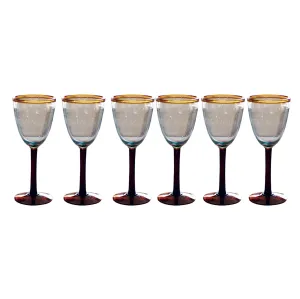 Amber Rim Blown Glass Wine Glasses - Set of 6