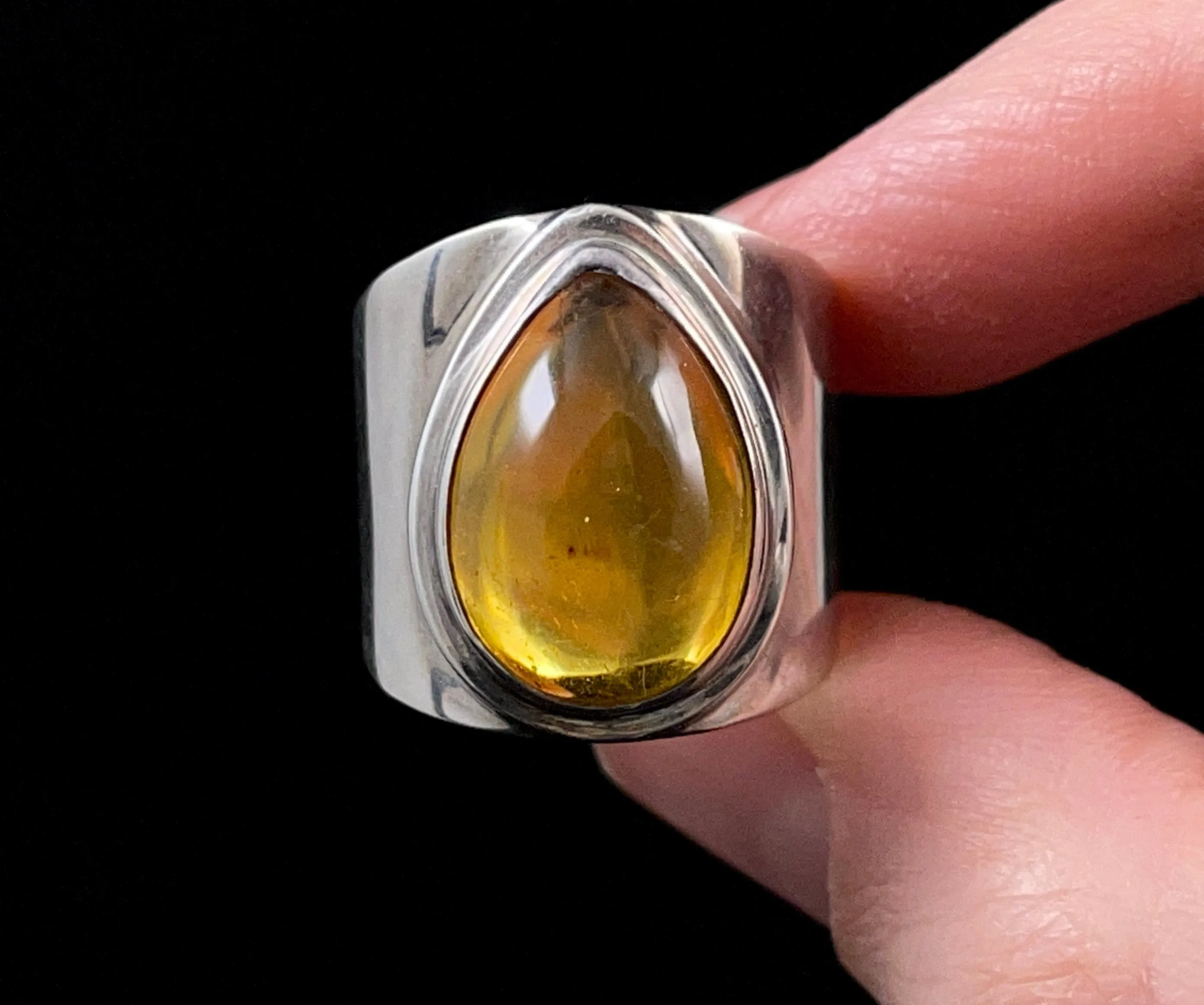 AMBER Ring - Sterling Silver, Size 7.5 - Amber Stone, Crystal Ring, Handmade Jewelry, Healing Crystals and Stones,  52643