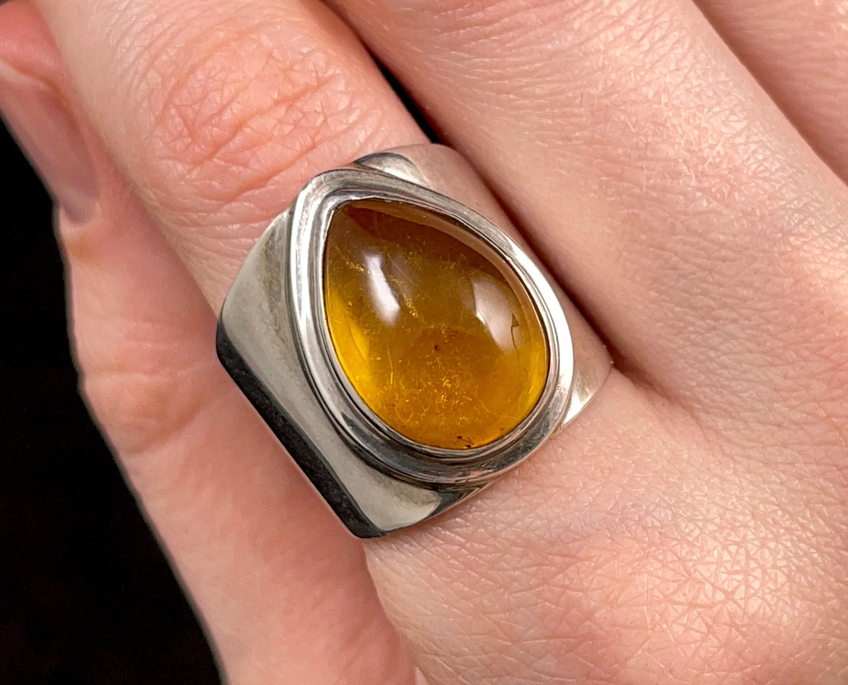 AMBER Ring - Sterling Silver, Size 7.5 - Amber Stone, Crystal Ring, Handmade Jewelry, Healing Crystals and Stones,  52643