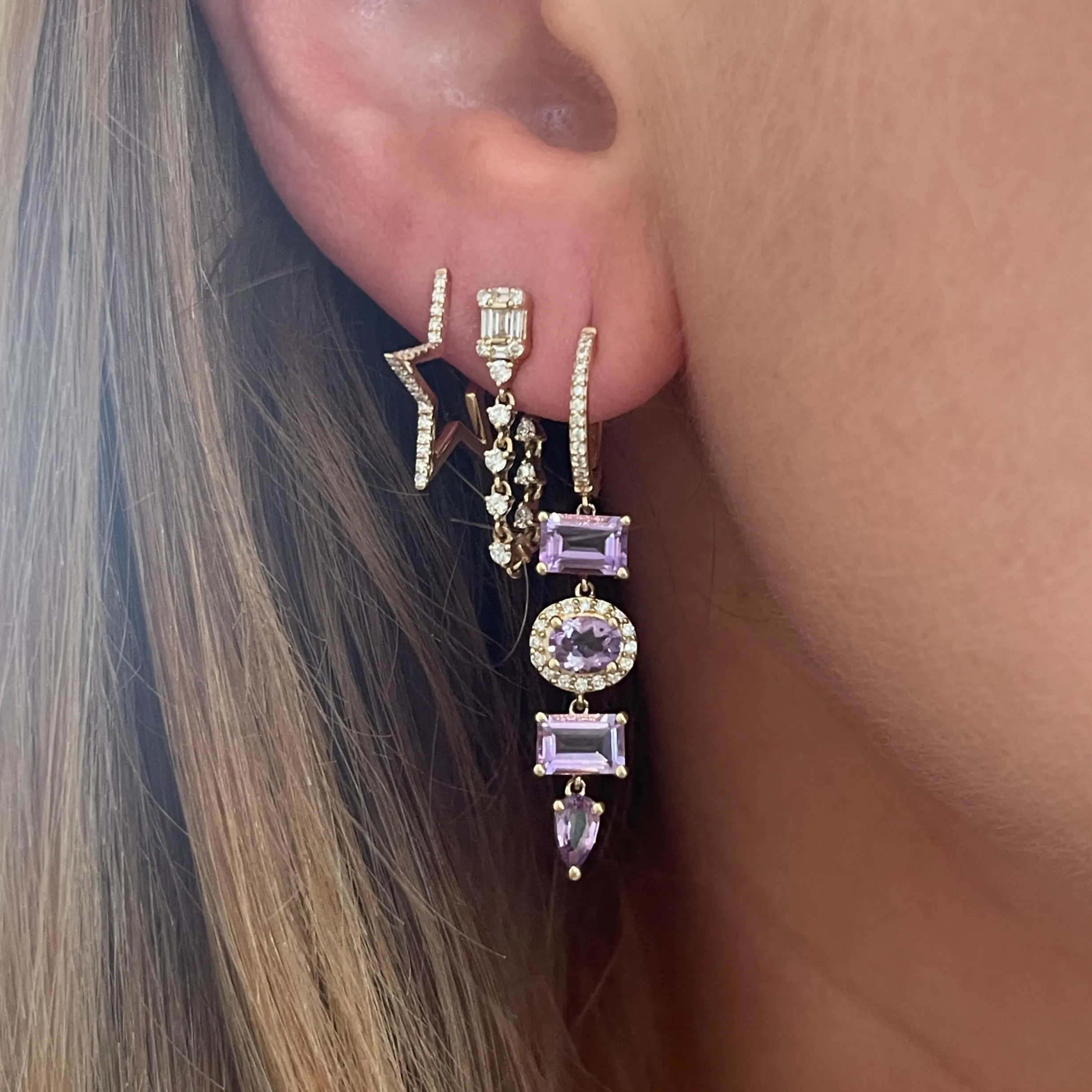 Amethyst & Diamond Drop Shapes Earrings