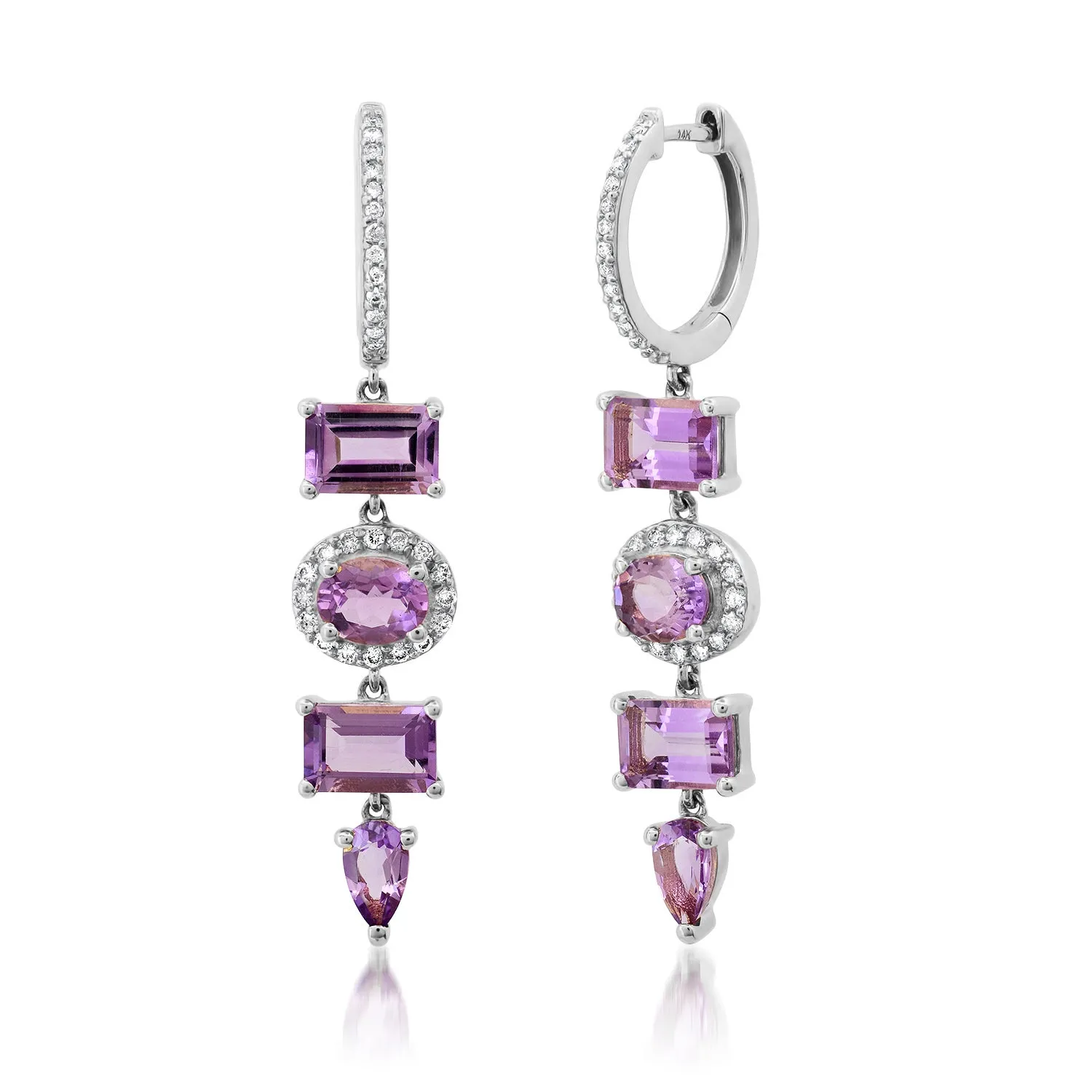 Amethyst & Diamond Drop Shapes Earrings