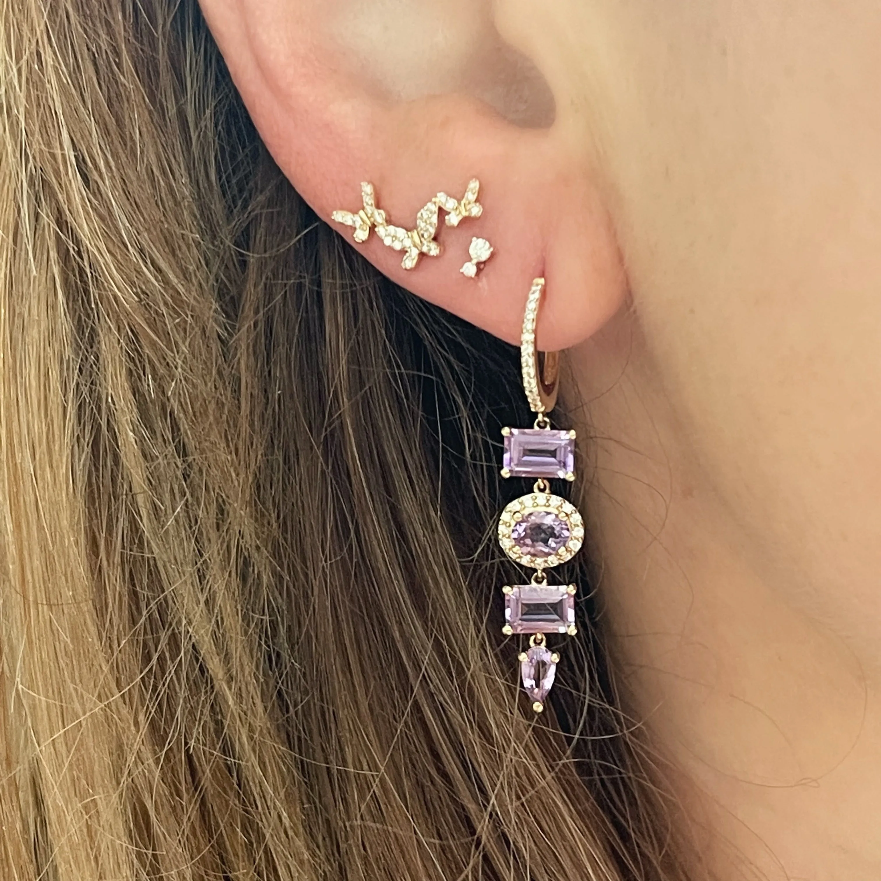 Amethyst & Diamond Drop Shapes Earrings