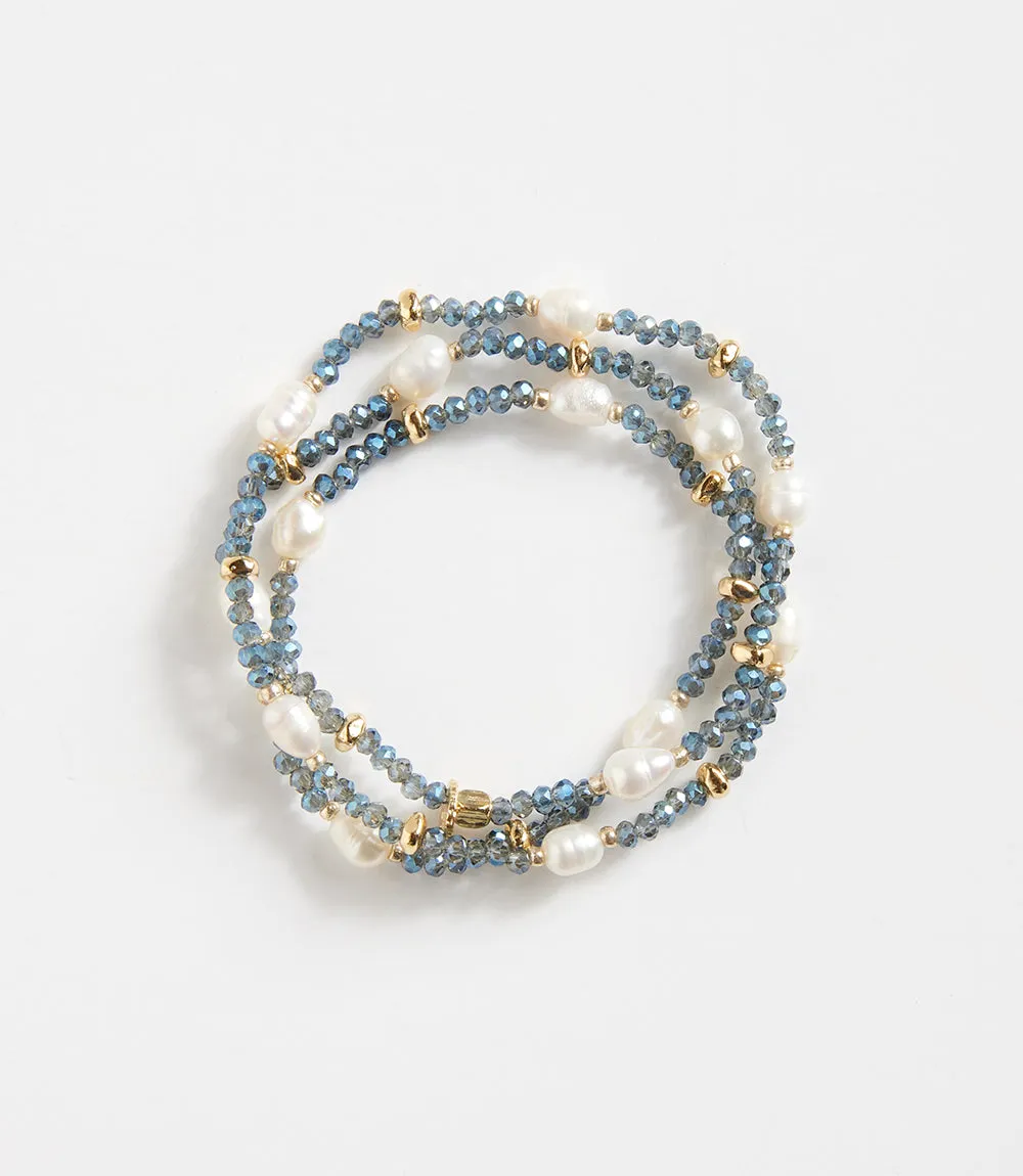 Beaded Gemstone And Pearl Stretch Bracelet