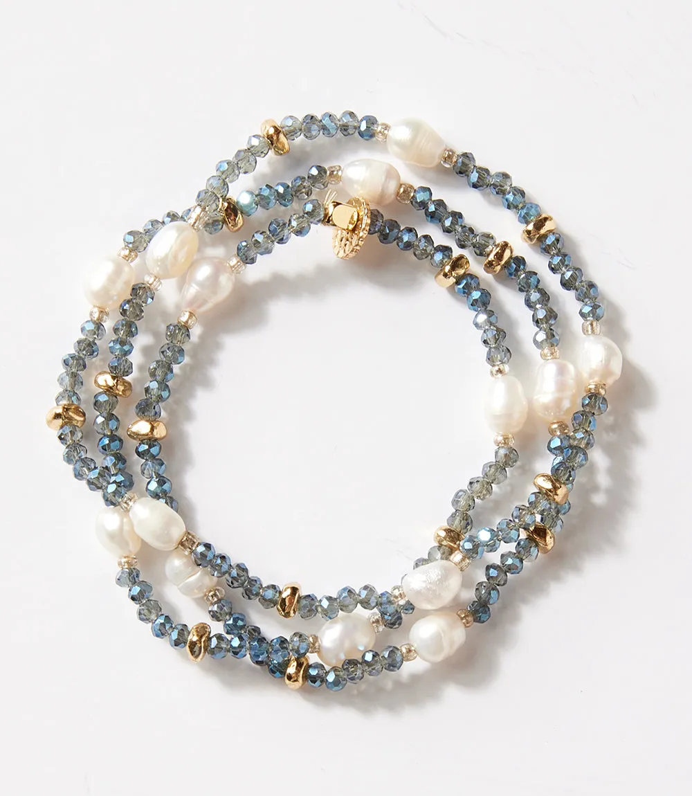 Beaded Gemstone And Pearl Stretch Bracelet