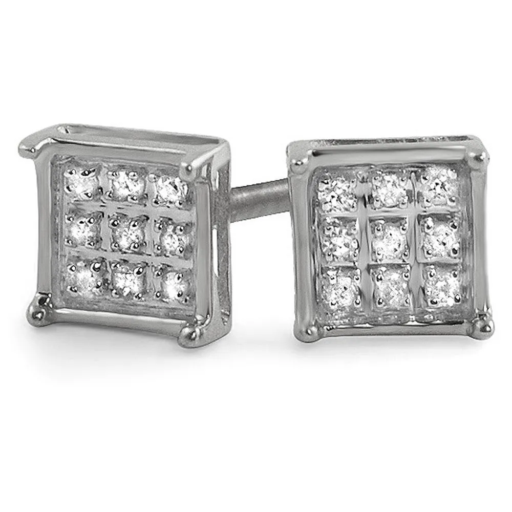 Box Diamond Earrings in .925 Sterling Silver | 4 Sizes | 2 Colors