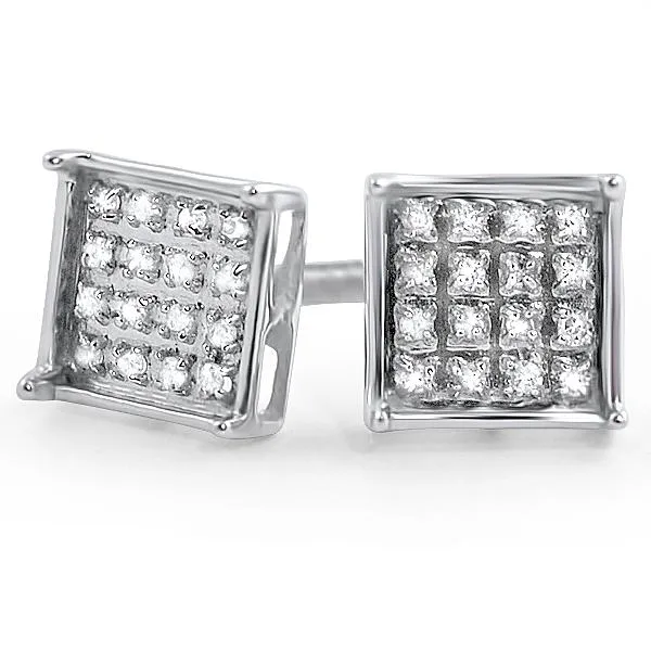 Box Diamond Earrings in .925 Sterling Silver | 4 Sizes | 2 Colors