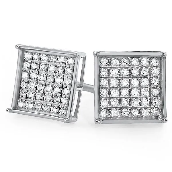 Box Diamond Earrings in .925 Sterling Silver | 4 Sizes | 2 Colors