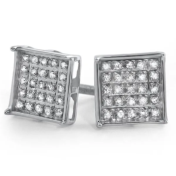 Box Diamond Earrings in .925 Sterling Silver | 4 Sizes | 2 Colors