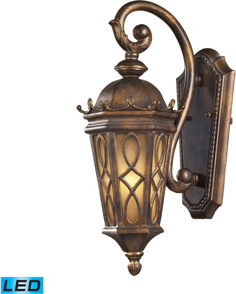 Burlington Junction 1 Light Outdoor Led Sconce In Hazlenut Bronze and Amber Scavo Glass