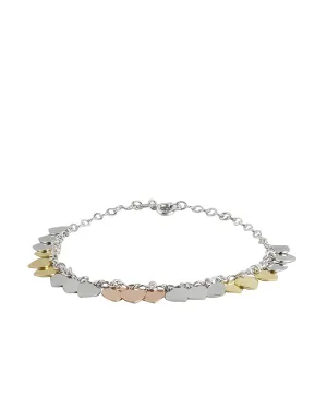 Carlton London 2 Toned Rhodium Plated Heart Charm Bracelet