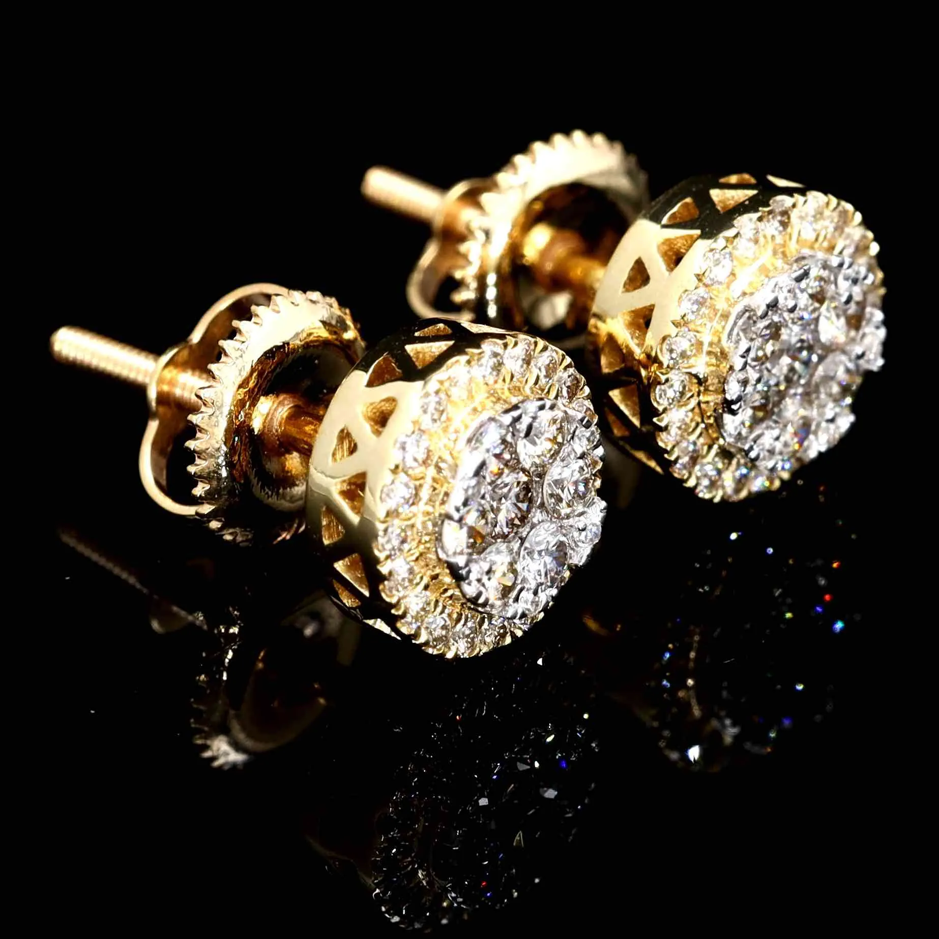 Cluster Halo Diamond Earrings Solid 14K Gold