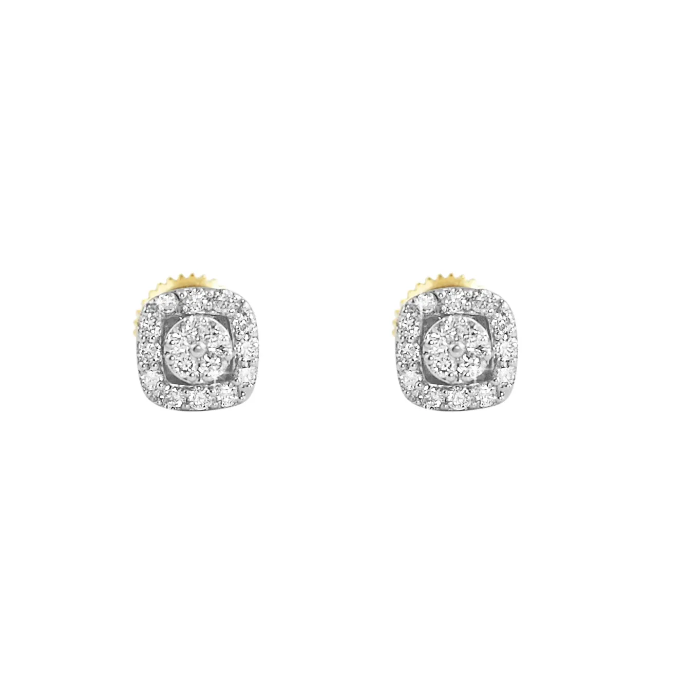 Cushion Halo Cluster Diamond Earrings .34cttw 10K Yellow Gold