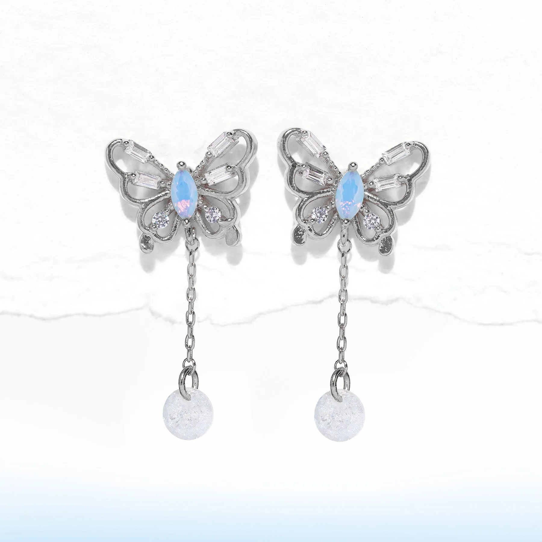 Dewy Butterfly Dangle Earrings