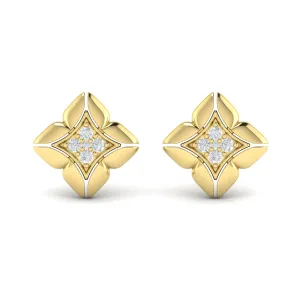 Diamond Floral Stud Earrings in 14K Yellow Gold