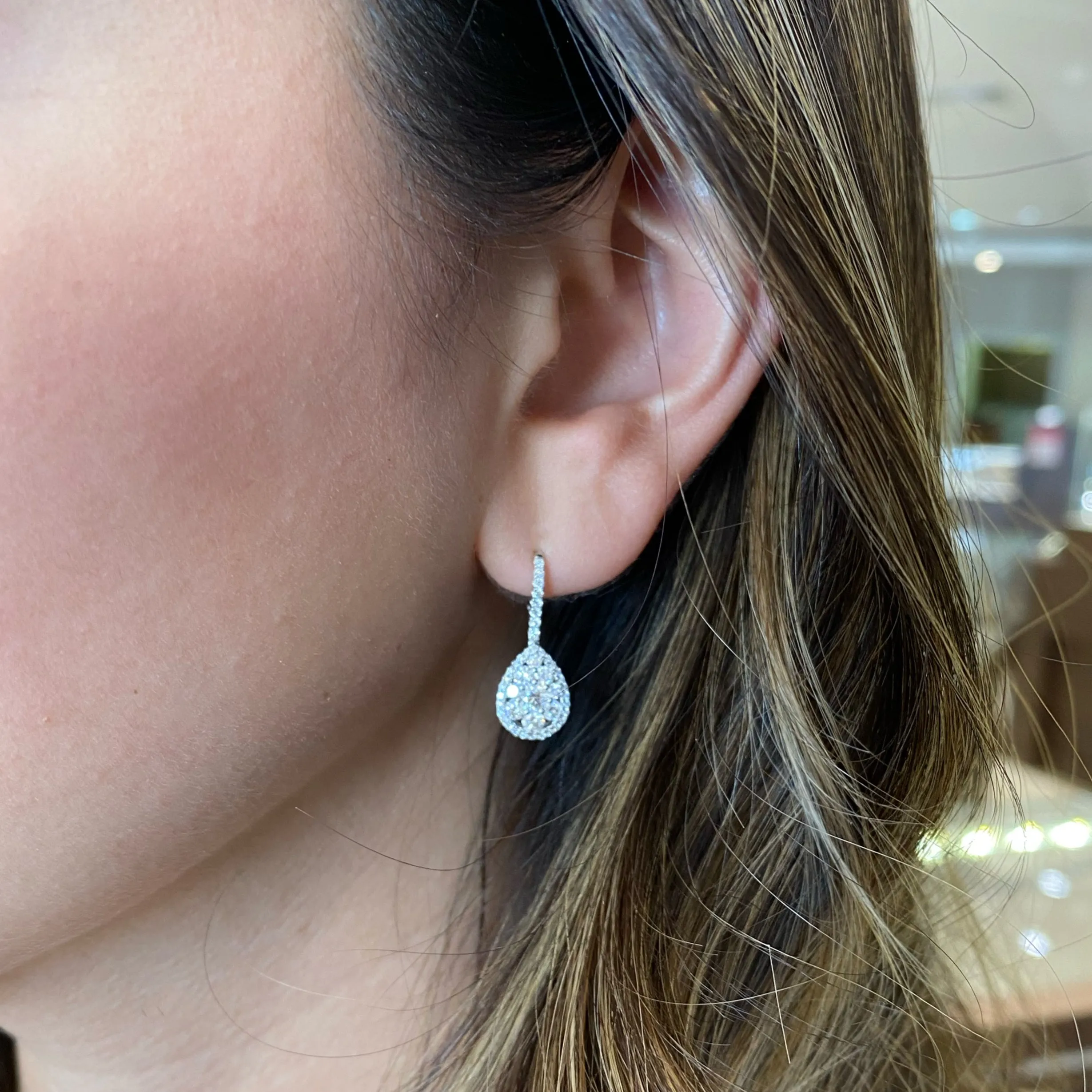 Diamond Teardrop Lever-Back Earrings