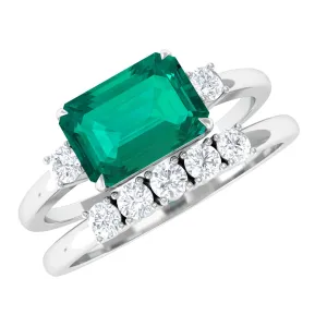 East West Emerald and Diamond Wedding Ring Set