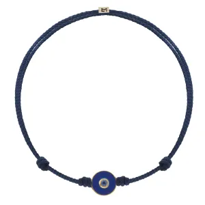 Enameled Gemstone Evil Eye Disk on Navy Cord Bracelet