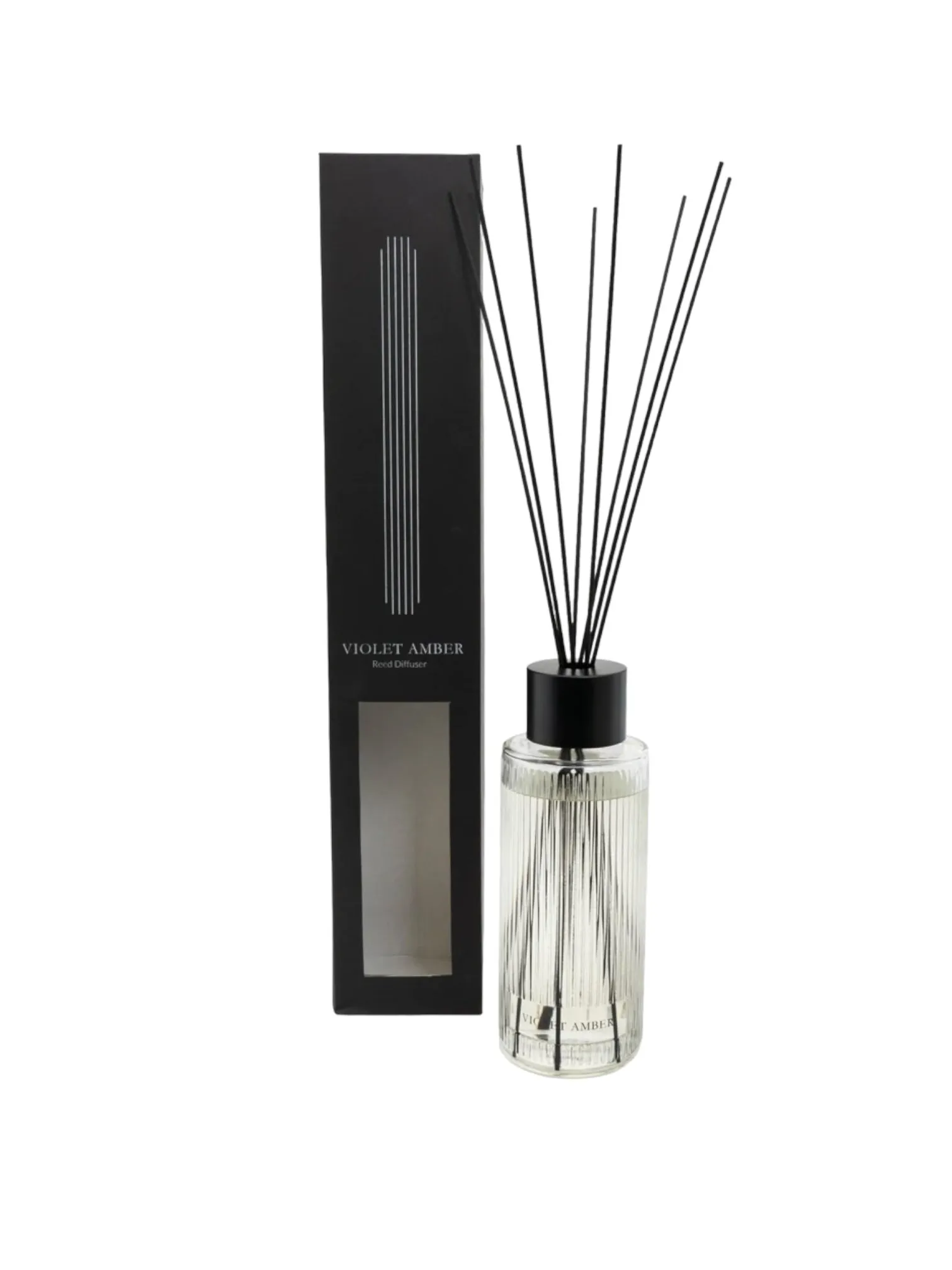 Extra Large Statement Clear Glass Ribbed Scented Reed Diffuser - Violet Amber