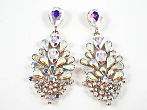 Fancy Unique Floral Dangle Aurora Borealis Crystal Design Dangle Pink Gold Tone Fashion Earrings