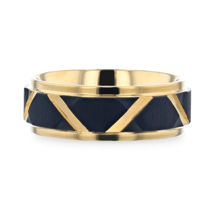 FLEMING | Gold Titanium Ring Matte Black Raised Horizonta