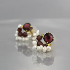 Garnet Pearl Fan Stud Earrings