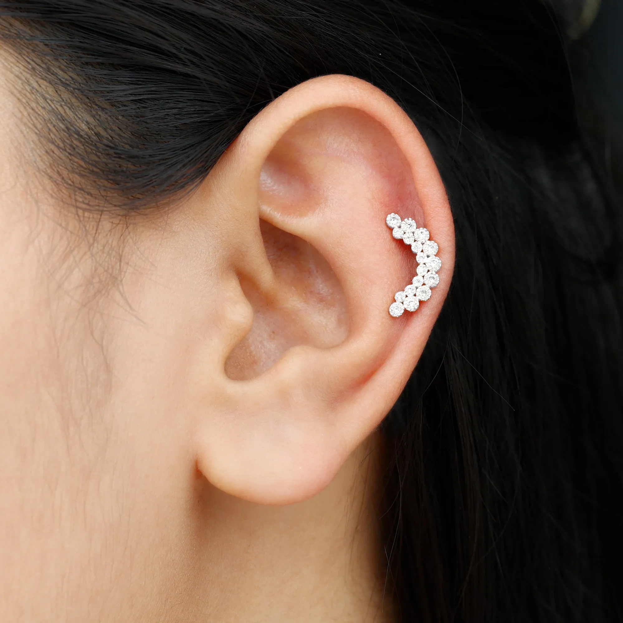 Genuine Diamond Curved Crawler Earring in Bezel Set