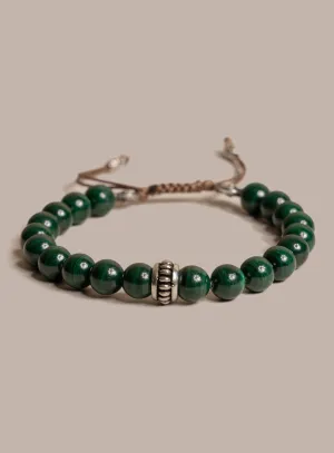 Genuine Malachite and Sterling Silver Men's Bead Bracelet