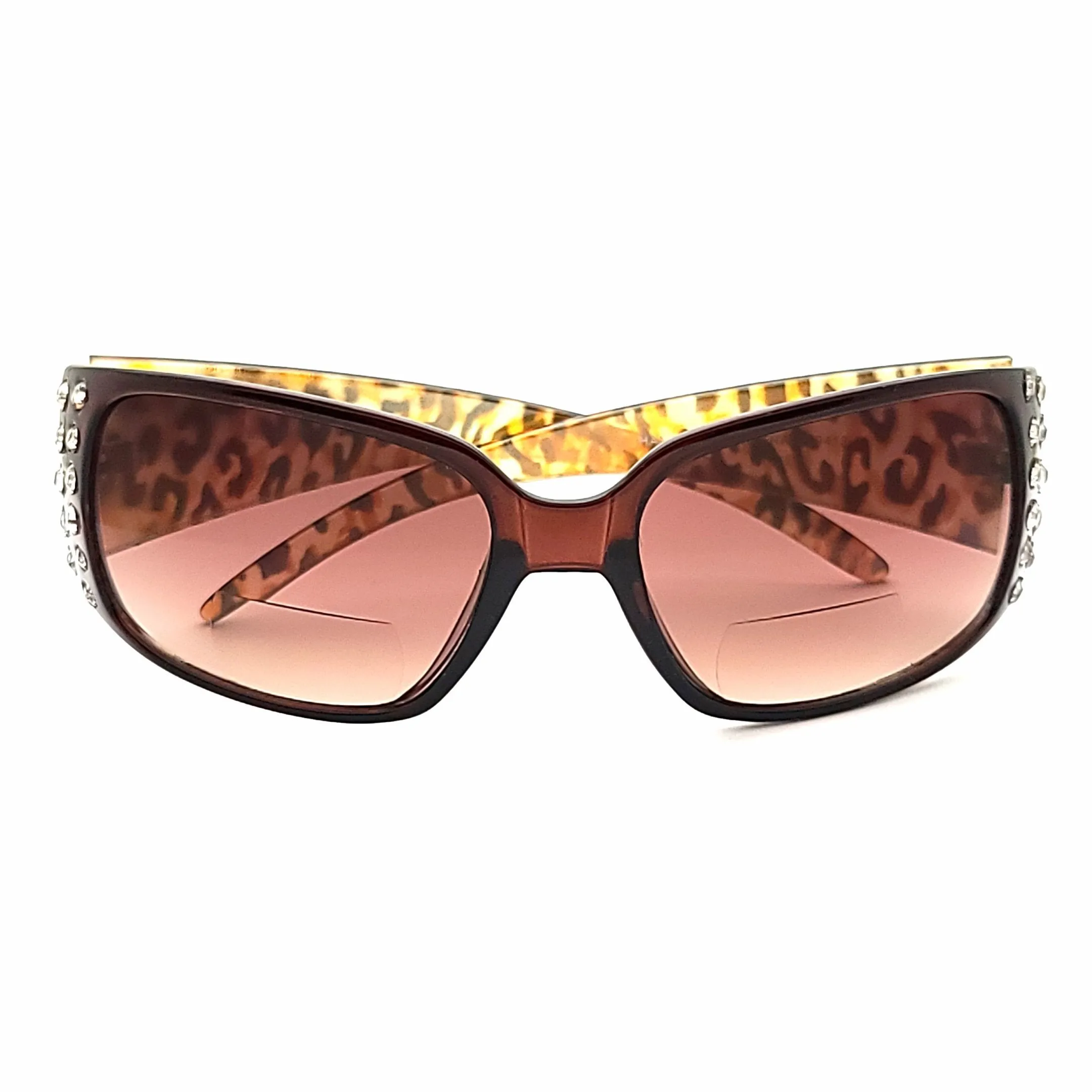 Glitterati Animal Print Large Lenses Butterfly NYS Rhinestone Bifocal Reading Sunglasses