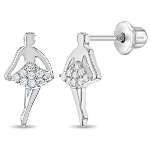 Glittering Ballerina Kids / Children's / Girls Earrings Screw Back - Sterling Silver