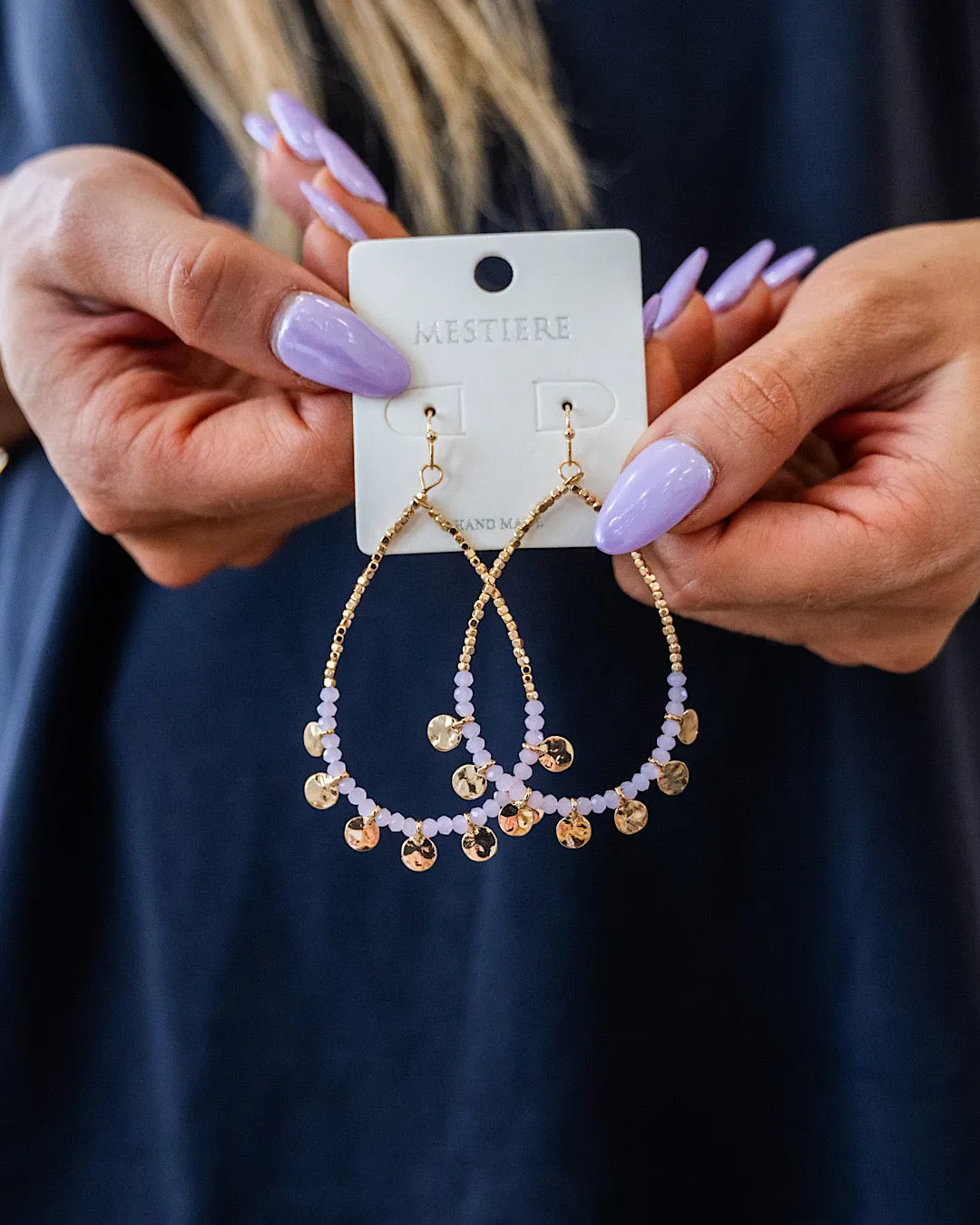 Gold and Light Pink Beaded Teardrop Earrings