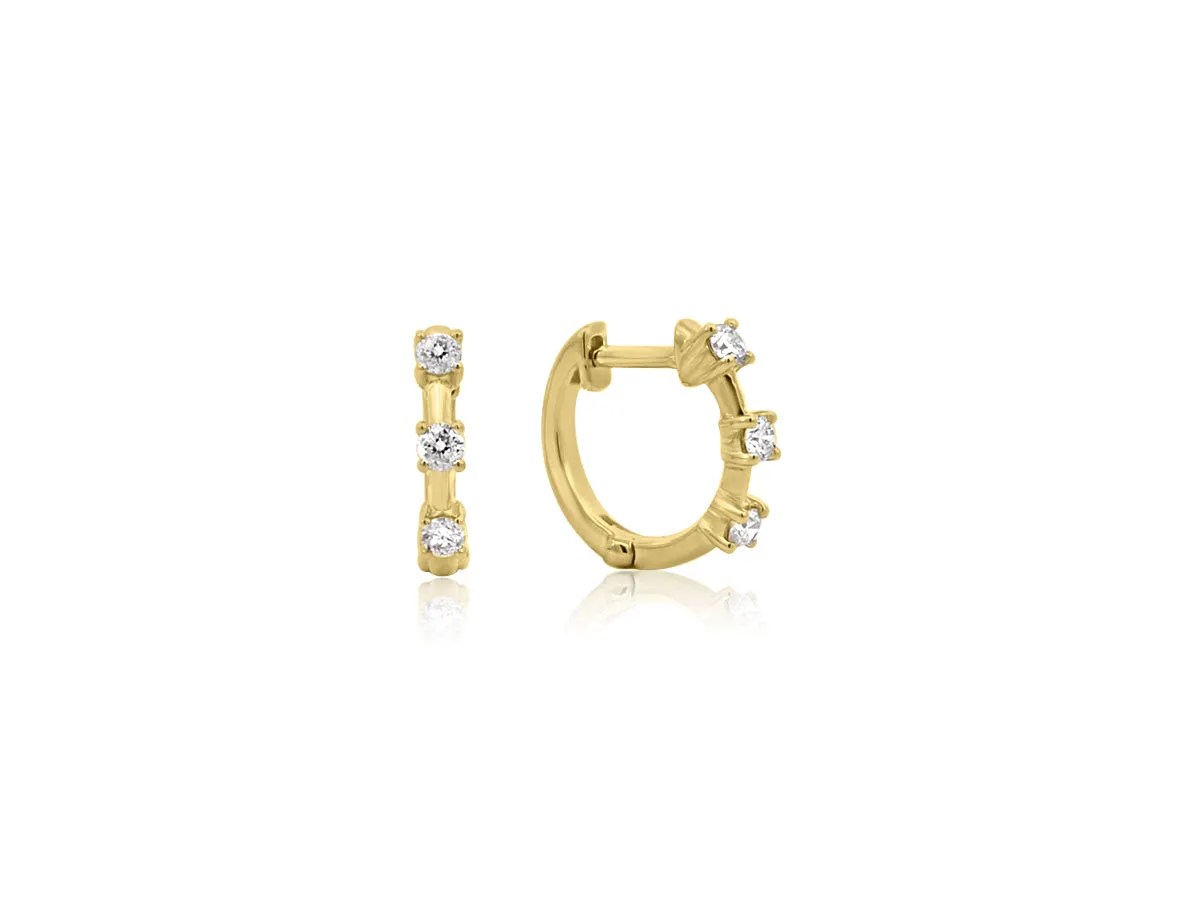 Gold Triple Diamond Huggie Earrings